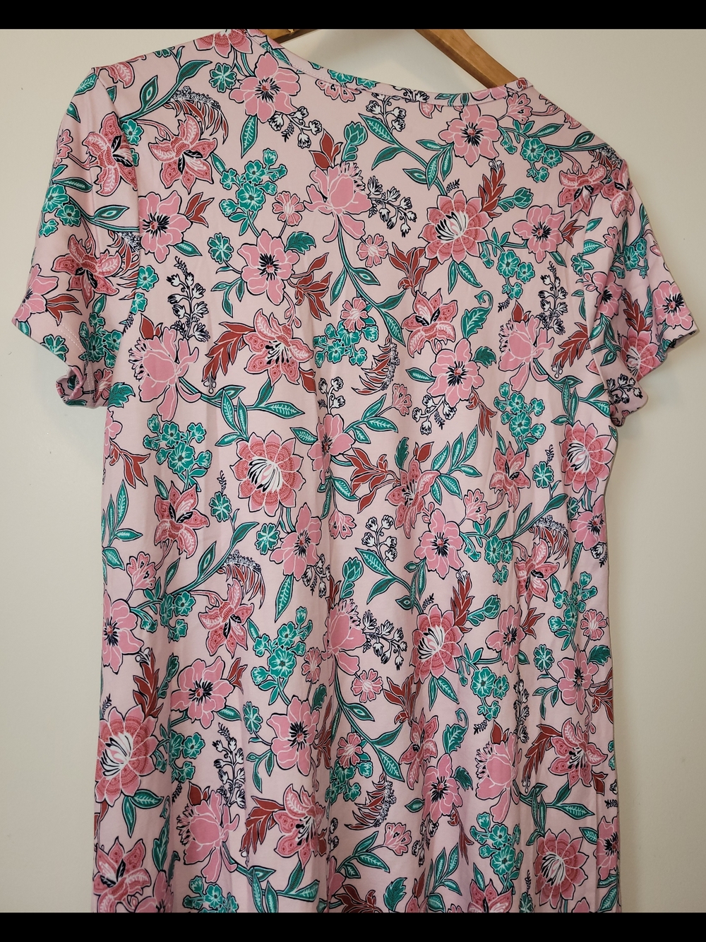 Lands' End Pink Floral Scoop-Neck Tunic with Teal Accents - Picture 5 of 6